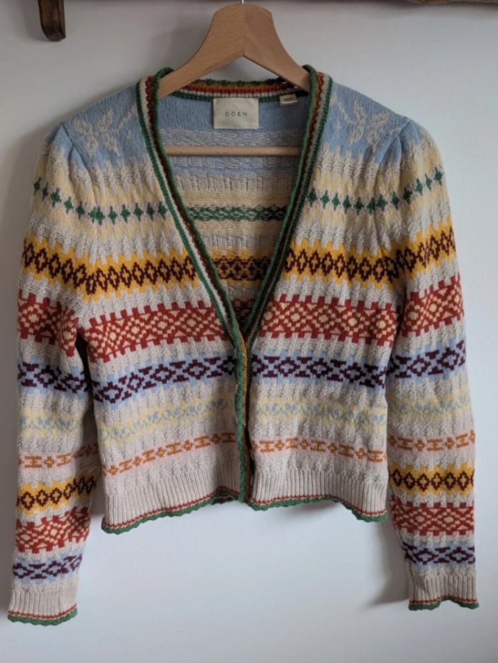 DOEN Alba Fair Isle Recycled Cashmere & Wool Cardigan XS